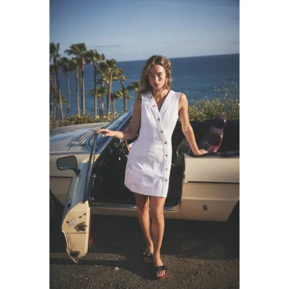 RAILS Rails Strand Asymmetric Denim Button-Up Dress in Salt White Size Small - Picture 9 of 10